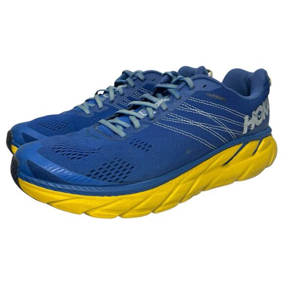 Hoka One One Running Shoes Mens 12 Nebulas Blue Yellow Clifton 6 Athletic - Picture 1 of 16